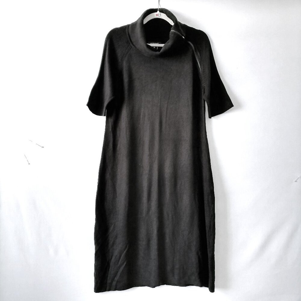 Ellen Tracy Womens Black Turtle Neck Short Sleeve Midi Sweater Dress Size XL
